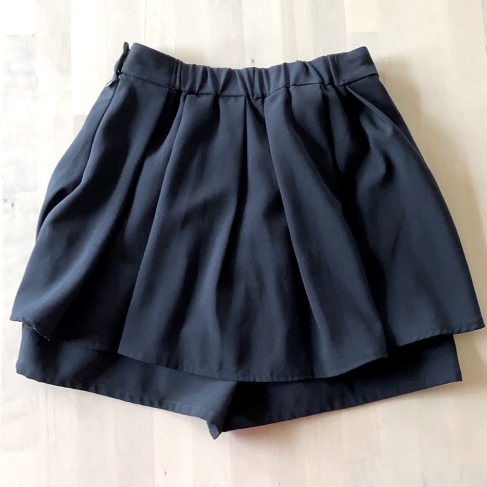 Earth music&ecology | Flared Pleated Navy Skirt